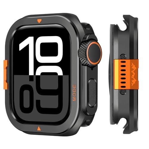 Suphart Metal Bumper Cover Compatible with Apple Watch Series 11/10 Case 46mm, [Turn 46mm into Ultra Look] Rugged Shockproof Protector with Back Frame for iWatch 46mm, Black - Image 1