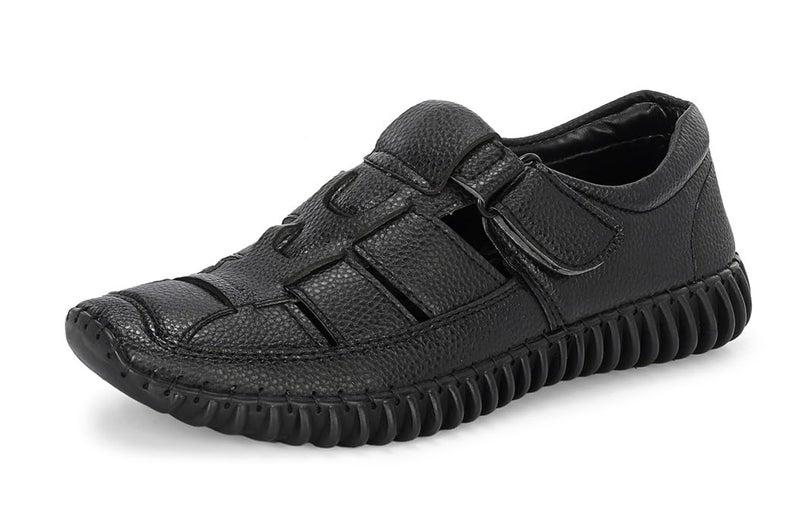 MACTREE Vegan Leather Upper Fisherman Sandals for Men | Stitched Upper and Sole for More Durability (Black, UK 9) - Image 1