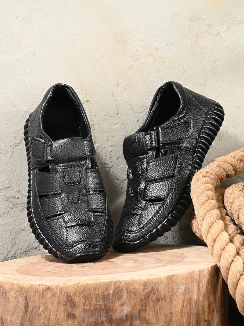 MACTREE Vegan Leather Upper Fisherman Sandals for Men | Stitched Upper and Sole for More Durability (Black, UK 9) - Image 2