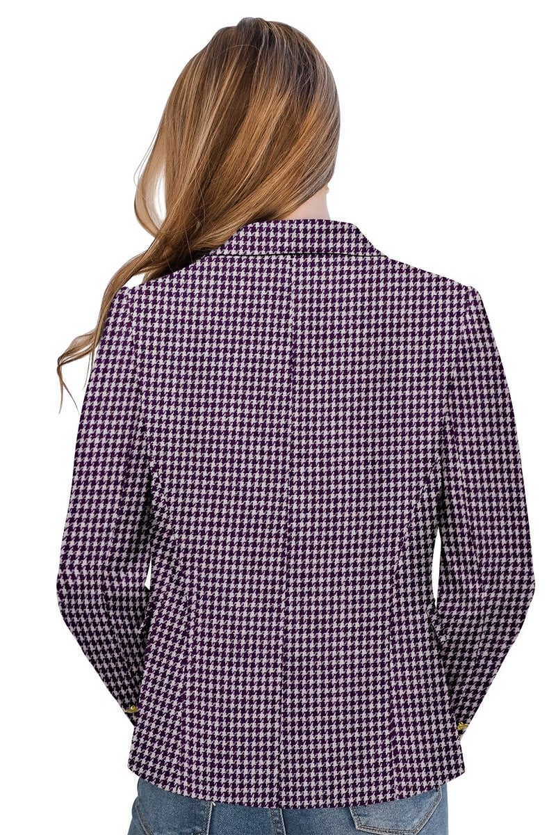 CRAZY GRID Women Work Casual Blazer Double Breasted Fashion Fit Blazer Jackets Lapel Gold Buttons Business Suit Jacket XL Purple Plaid - Image 3
