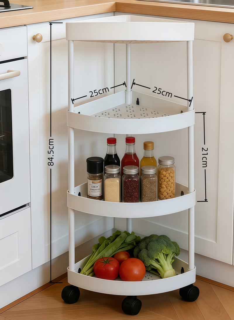 رف زاوية بأربعة أرفف، وحدة تخزين زاوية للاستحمام بأربع عجلات، عربة تخزين بأربعة أرفف، منظم أرضي مقاوم للصدأ للاستحمام، رف زاوية مثلث الشكل بعجلات، رف زاوية مقاوم للماء للاستحمام، عربة تخزين متعددة الوظائف مثالية للتخزين والتنظيم، للحمام والمطبخ والشرفة وغرفة المعيشة (أبيض) - Image 2