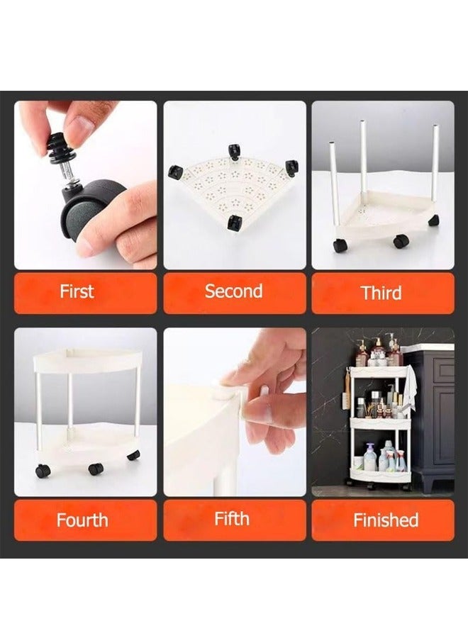 4 Tier Shower Caddy Corner Organizer, Rolling Bathroom Cart Organizer, Rustproof Shampoo Storage, Plastic Metal Splicing Shower Rack for Inside Shower, Living Room, Bedroom, Bathroom - Image 5