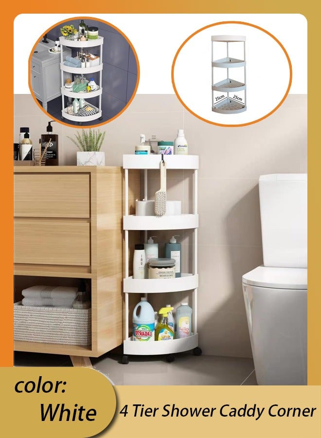 4 Tier Shower Caddy Corner Organizer, Rolling Bathroom Cart Organizer, Rustproof Shampoo Storage, Plastic Metal Splicing Shower Rack for Inside Shower, Living Room, Bedroom, Bathroom - Image 1