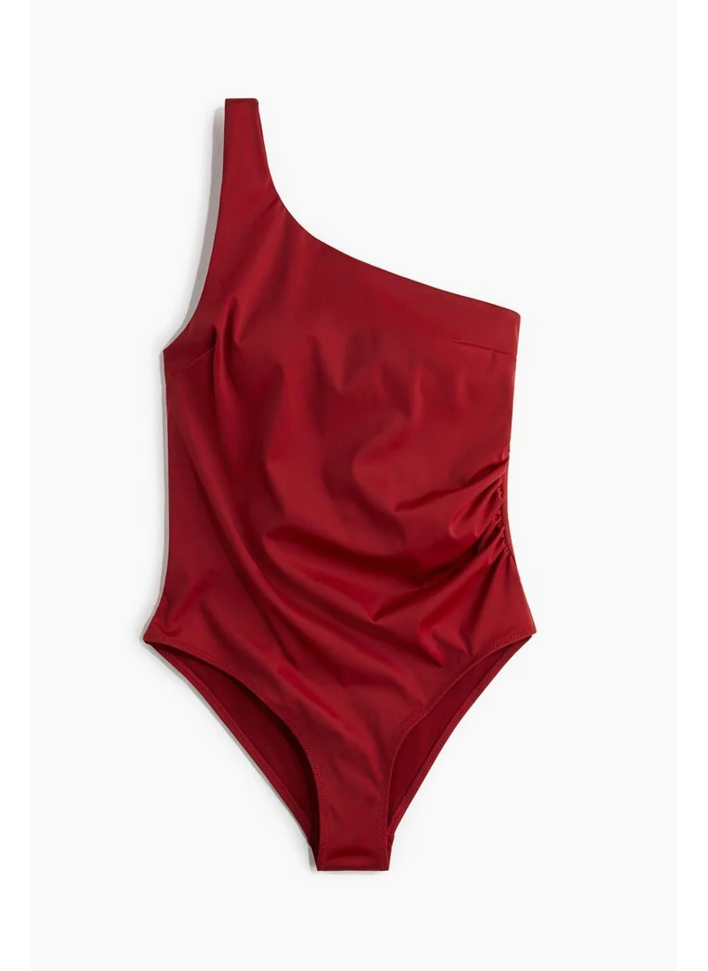 H&M Red Dark Light Shape One-shoulder swimsuit for Women Best
