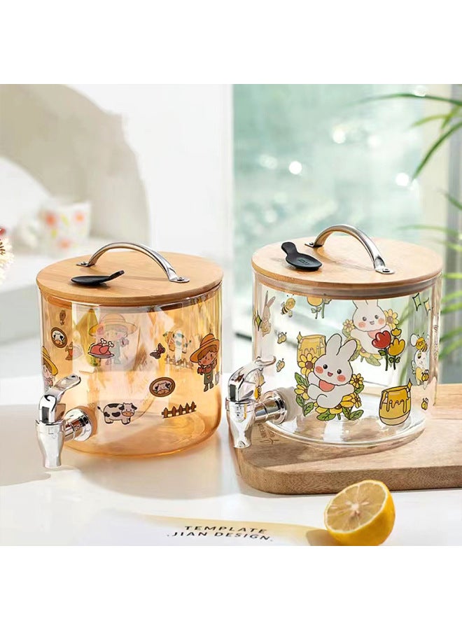 High Temperature Resistant Glass Water Set Cold Water Kettle Cold Tea Pot Large Capacity Household Cup Barrel With Faucet Refrigerator Jar-Color: + Wooden Frame] With Lid Faucet Barrel 2.5L-Capacity:2.6L - Image 3