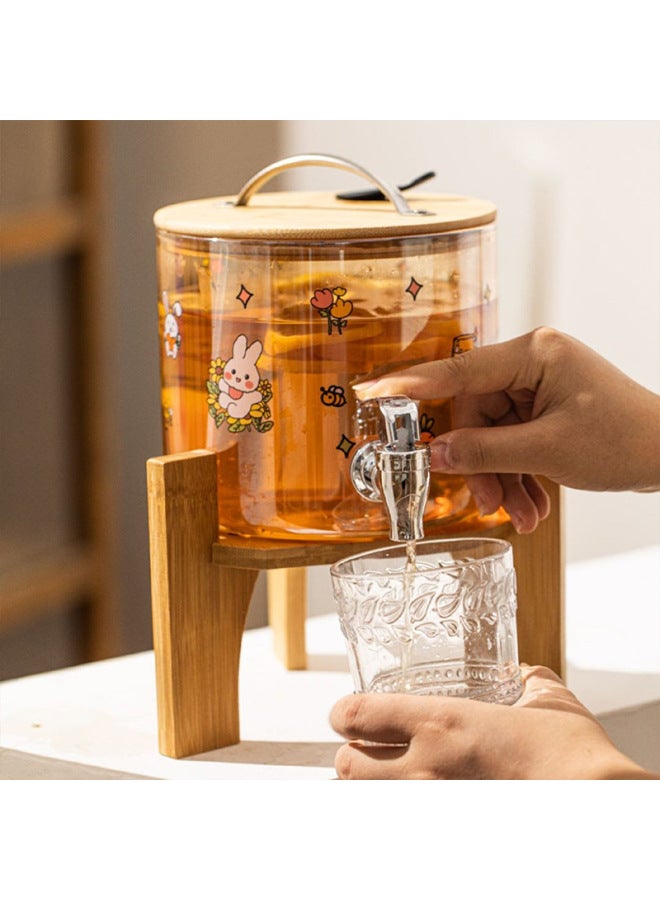 High Temperature Resistant Glass Water Set Cold Water Kettle Cold Tea Pot Large Capacity Household Cup Barrel With Faucet Refrigerator Jar-Color: + Wooden Frame] With Lid Faucet Barrel 2.5L-Capacity:2.6L - Image 5