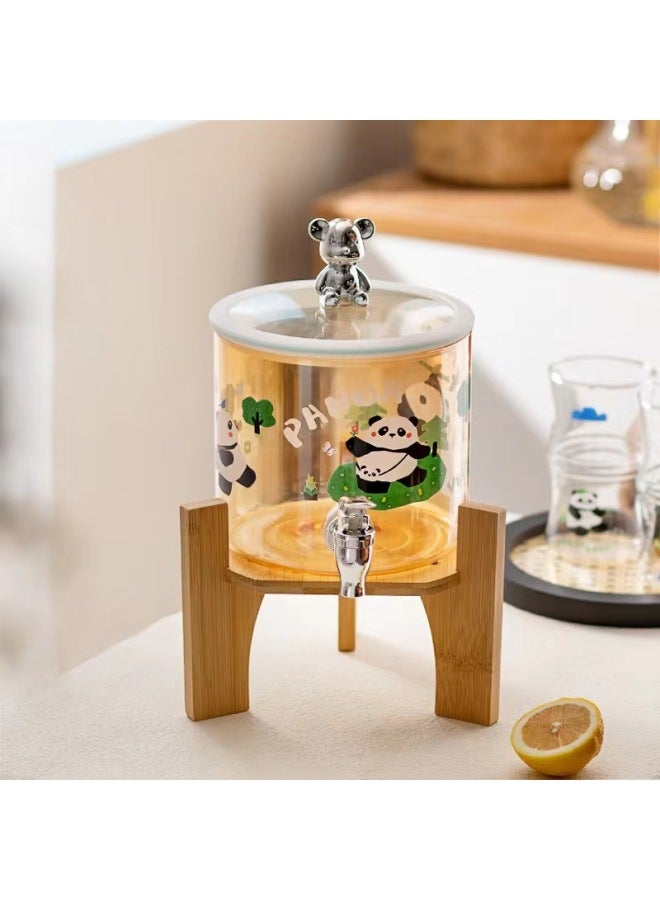 High Temperature Resistant Glass Water Set Cold Water Kettle Cold Tea Pot Large Capacity Household Cup Barrel With Faucet Refrigerator Jar-Color: + Wooden Frame] With Lid Faucet Barrel 2.5L-Capacity:2.6L - Image 1