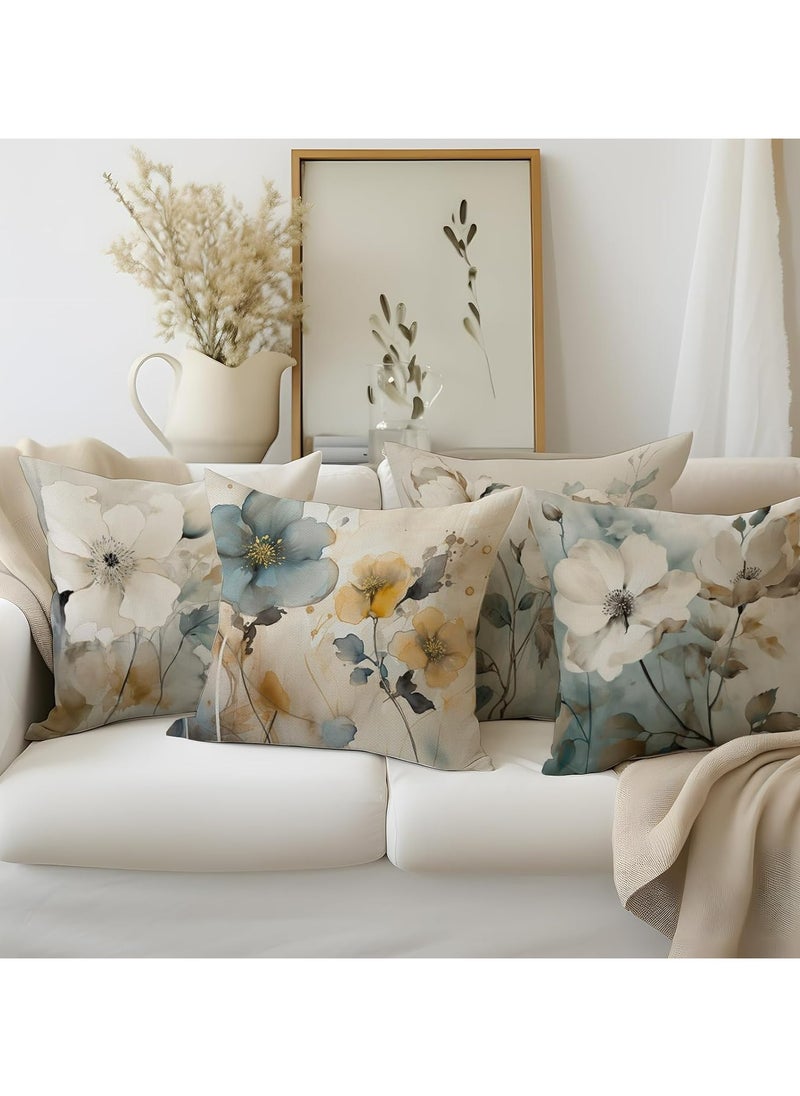 CMGTYYD Flowers Throw Pillow Covers 18x18 inch Set of 4,Ink Painting Flowers Pillow Cushion Cases, Modern Decorative Square Pillowcases for Sofa  - Image 5