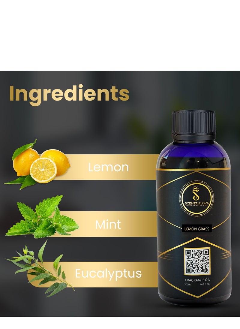 Scenta Flora SCENTA FLORA Lemongrass Fragrance Oil Aromatherapy | Refreshing Lemon & Mint Aroma | Perfect for Home, Office & Bathrooms | Long-Lasting Uplifting Scent (500 ml)  - Image 1