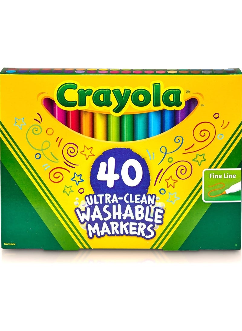 كرايولا أقلام تلوين كرايولا فائقة النظافة، قابلة للغسل، متنوعة، خط رفيع، كولور ماكس، ٤٠ قلمًا - Image 1
