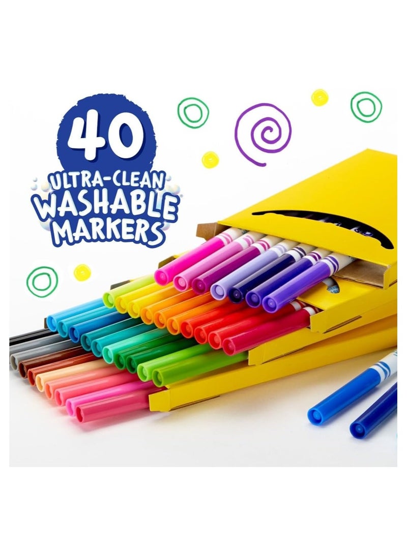 كرايولا أقلام تلوين كرايولا فائقة النظافة، قابلة للغسل، متنوعة، خط رفيع، كولور ماكس، ٤٠ قلمًا - Image 2