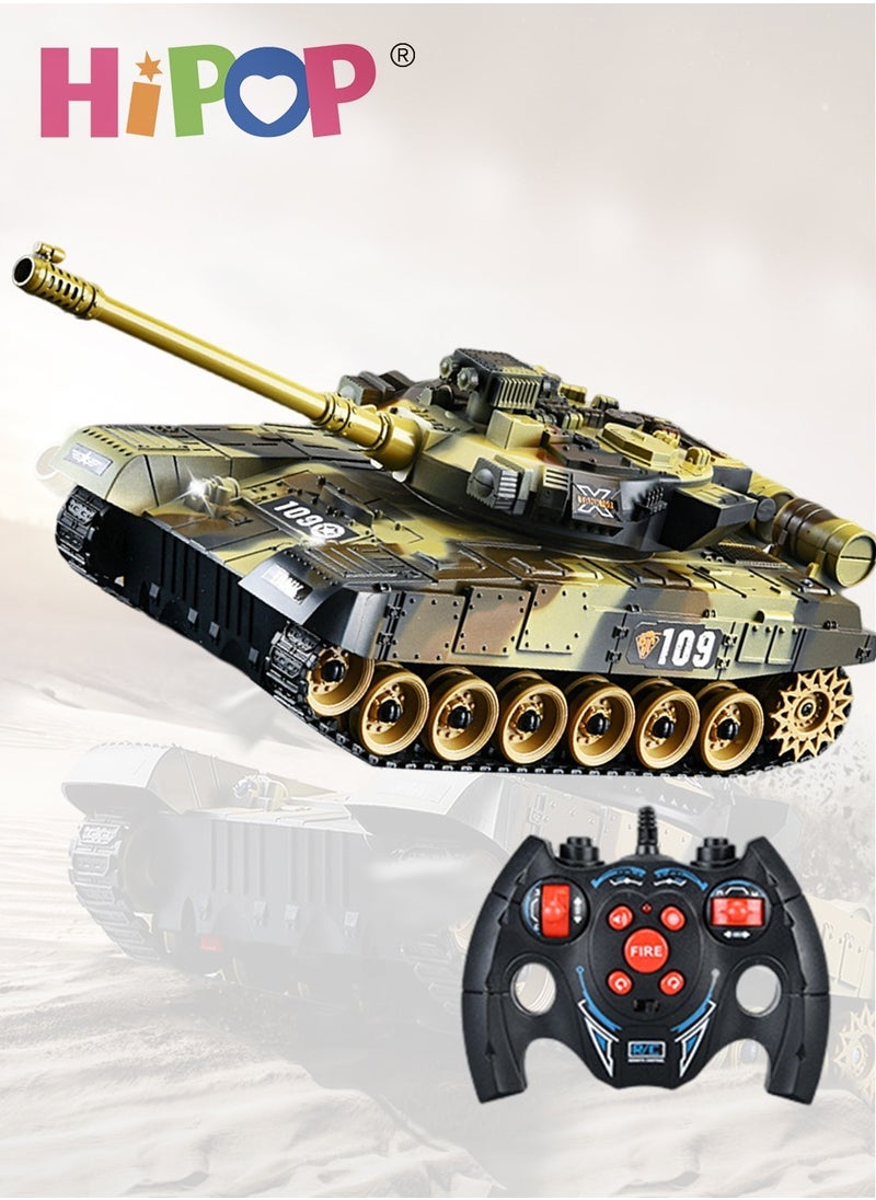 HIPOP Remote Control Tank Car Toys, Lights, 360 Simulation Model with Realistic Sounds and Lights, 360 Degree Rotating Turret, Battle War Tanks Great Gift for Kids  - Image 1
