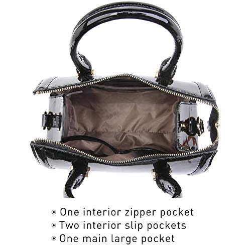 DASEIN Shiny Patent Faux Leather Handbags Barrel Top Handle Purse Satchel Bag Shoulder Bag for Women(Black) - Image 5