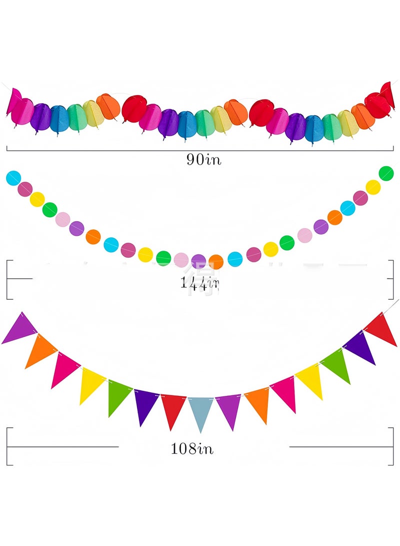 S-Quality Fiesta Party Decorations Set – 33PCS Colorful Hanging Paper Fans, Rainbow Pom Poms, Fiesta Bunting & Streamers for Birthday and Festival Parties - Image 3
