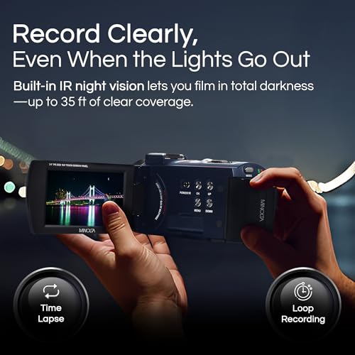 Minolta Camcorder - 4K Ultra HD, 30MP Photos, Night Vision with IR LEDs, 16X Zoom, Time-Lapse, Anti-Shake, 3" Touchscreen, HDMI USB Output, SD Slot, CMOS Sensor (Black) - Image 4