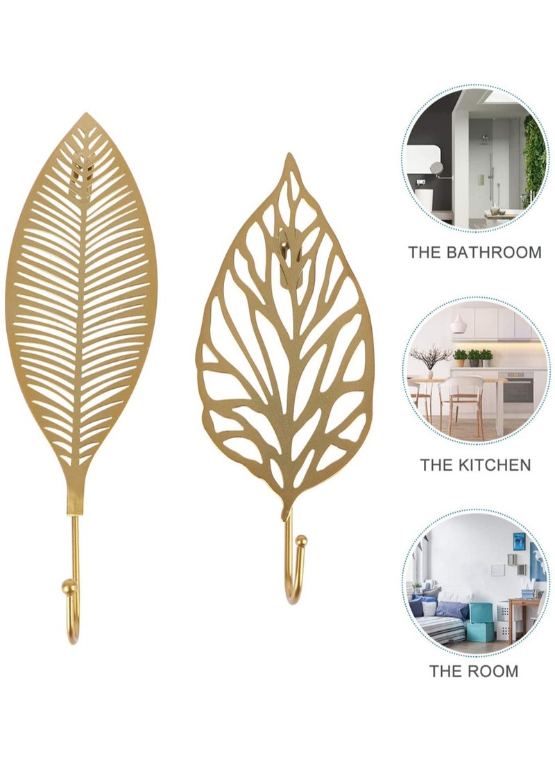 Excefore 2Pcs Iron Decorative Wall Hooks Leaf Wall- Mounted Coat Hanger Key Holder Wall Hat Bag Hooks Household Storage Hook  - Image 3