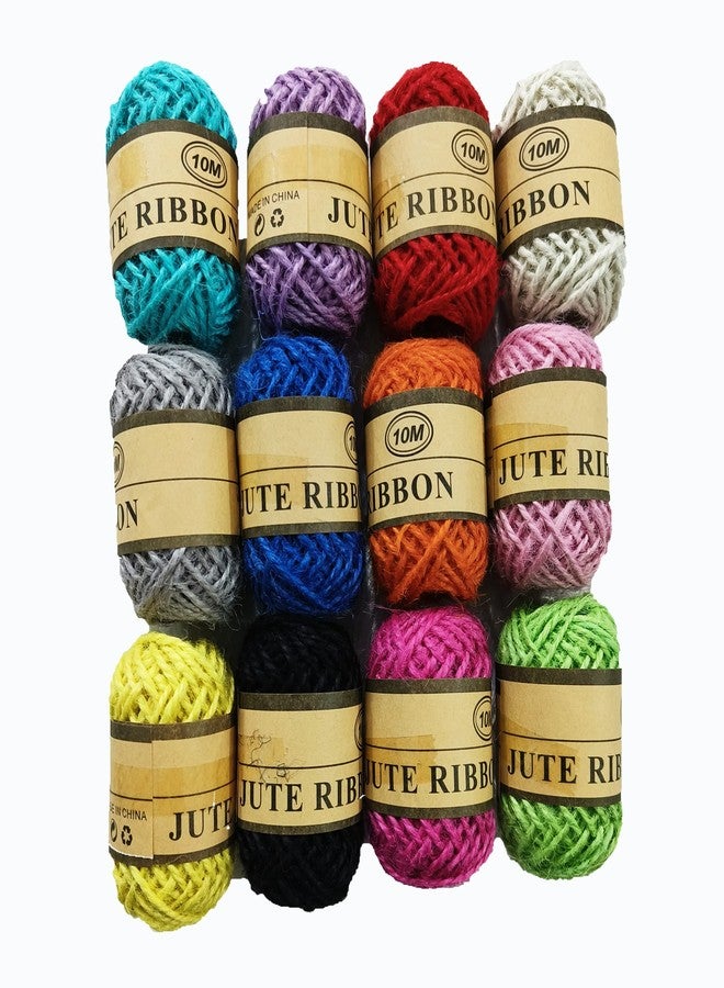 Decorama Jute Rope String Cord for Artworks 10M/Roll DIY Crafts Gift Wrapping Multicolor Color 12 Rolls (Small) - Image 1