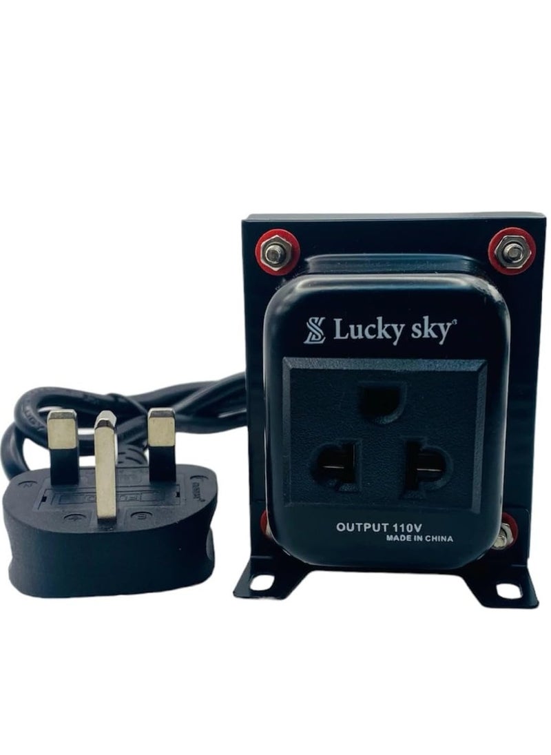 Lucky Sky 200 وات محول تنحي 220 فولت إلى 110 فولت محول الجهد ، عالمي 3 دبوس المملكة المتحدة مع سلك الطاقة للأجهزة الكهربائية المنزلية محول الجهد (220 فولت إلى 110 فولت 200 واط)  - Image 1