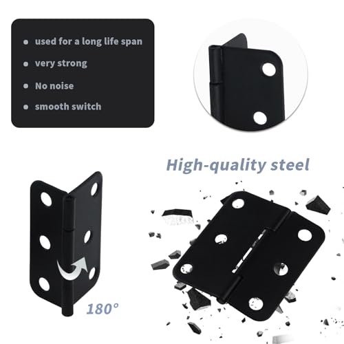 Antrader Flat Black Asymmetric Door Hinge Cabinet Gate Closet Hinge 1-1/2'' Long Home Furniture Hardware 24-Pack - Image 5