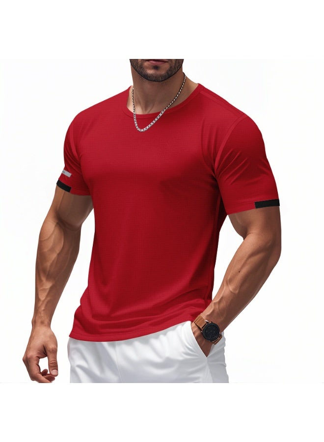 Men's Crew Neck T-Shirt Summer Short Sleeve Casual Tee Solid Color Muscle Fit Workout Top for Gym Daily Wear Sports - Image 1