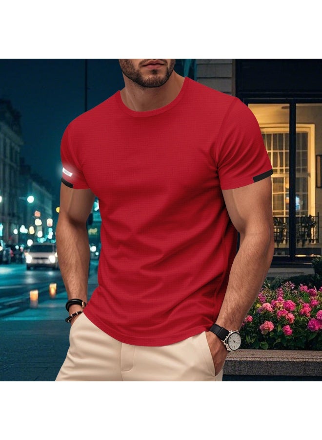 Men's Crew Neck T-Shirt Summer Short Sleeve Casual Tee Solid Color Muscle Fit Workout Top for Gym Daily Wear Sports - Image 2
