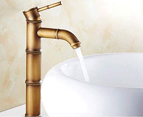 24x7 eMall Brass Bamboo Spout Single Lever Basin Tap Faucet Mixer for Bathroom Toilet Wash Basins Hot and Cold Water, Bamboo with Aerated Water Flow, 12 Inches Height - Image 1