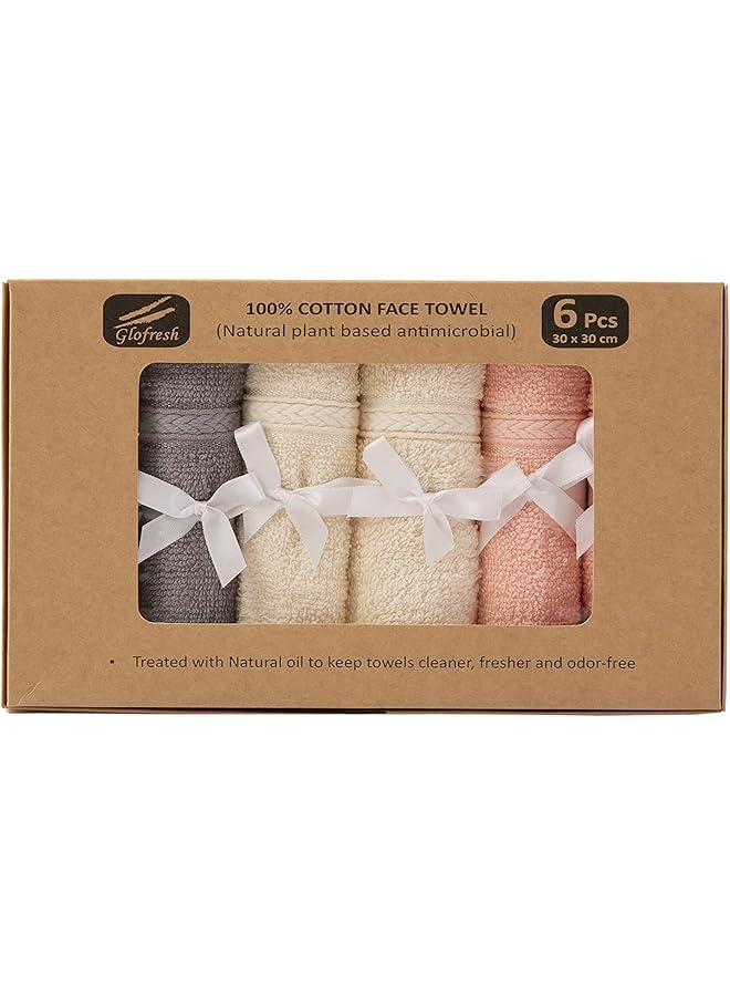 The Bros Glofresh Anti-Microbial 100% Cotton Face Towel Set - Pack of 6 Pieces, 30 x 30 cm, Multicolor - Luxurious Softness and Enhanced Hygiene for Daily Use and Spa Experience - Image 1