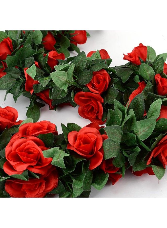Antspirit 5 Pack Flower Garland Artificial Fake Rose Garland Vine Artificial Flowers For Decoration Floral Garland Decortotal 41 Ft (Red) - Image 3