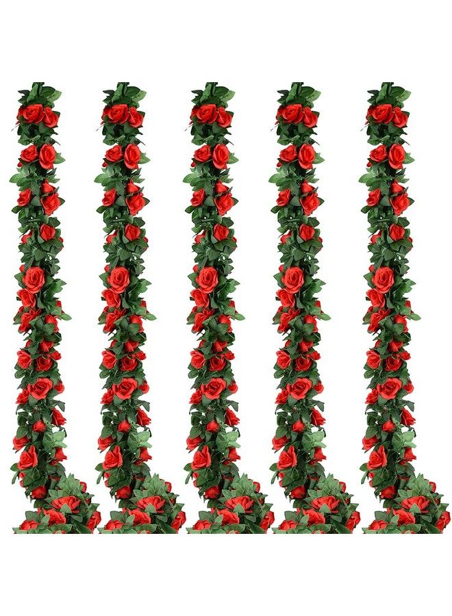 Antspirit 5 Pack Flower Garland Artificial Fake Rose Garland Vine Artificial Flowers For Decoration Floral Garland Decortotal 41 Ft (Red) - Image 1