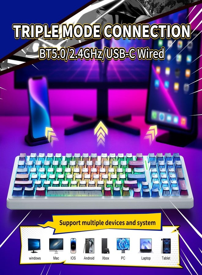 Leobog Aula F99 Mechanical Gaming Keyboard, Wireless Creamy Keyboard Hot Swappable Custom Bluetooth Computer Keyboards, Tri-Mode BT5.0/2.4GHz/USB-C, Pre-lubed Linear Switches, RGB Backlit, Gasket Structure - Image 3