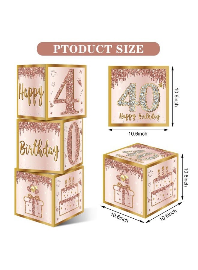 Guiruiy 3Pcs 40th Birthday Decorations Boxes for Women, Pink Rose Gold 40th Birthday Balloons Boxes Party Supplies, Pink Forty Year Old Bday Theme Cardboard Box Decor - Image 2