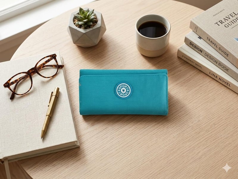 Women Casual Canvas Long Wallet, Paper Money Card and Coin Organizer, Fashion and Practical Design (Turquoise)