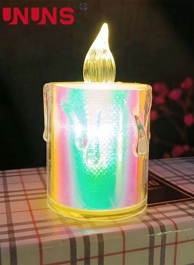 UNUNS مجموعة شموع بدون لهب LED مكونة من 2 قطعة، مصباح يعمل بالبطارية بشكل واقعي، شموع بدون لهب مع دموع محاكاة، شموع ملونة لامعة لتزيين المنزل، مجموعة شمع الشاي - Image 2