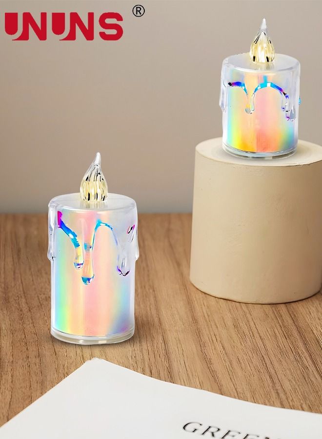 UNUNS مجموعة شموع بدون لهب LED مكونة من 2 قطعة، مصباح يعمل بالبطارية بشكل واقعي، شموع بدون لهب مع دموع محاكاة، شموع ملونة لامعة لتزيين المنزل، مجموعة شمع الشاي - Image 5