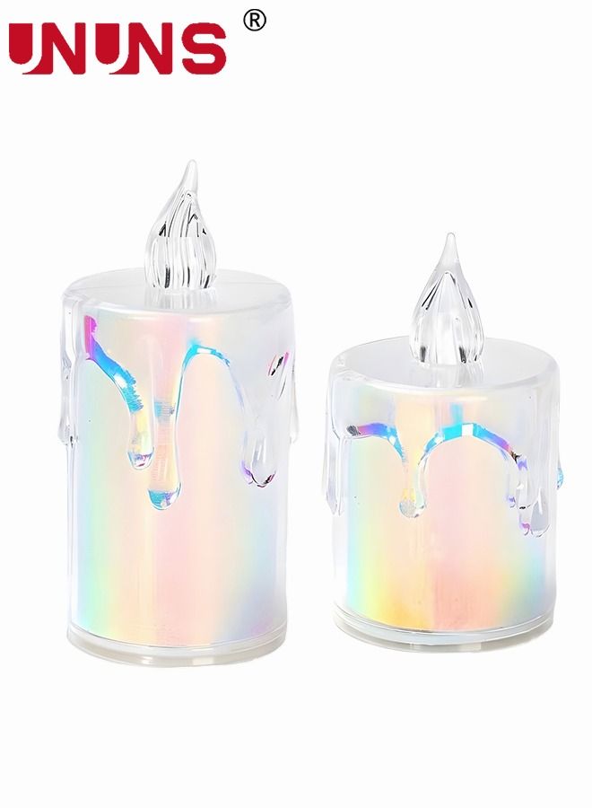 UNUNS مجموعة شموع بدون لهب LED مكونة من 2 قطعة، مصباح يعمل بالبطارية بشكل واقعي، شموع بدون لهب مع دموع محاكاة، شموع ملونة لامعة لتزيين المنزل، مجموعة شمع الشاي - Image 3