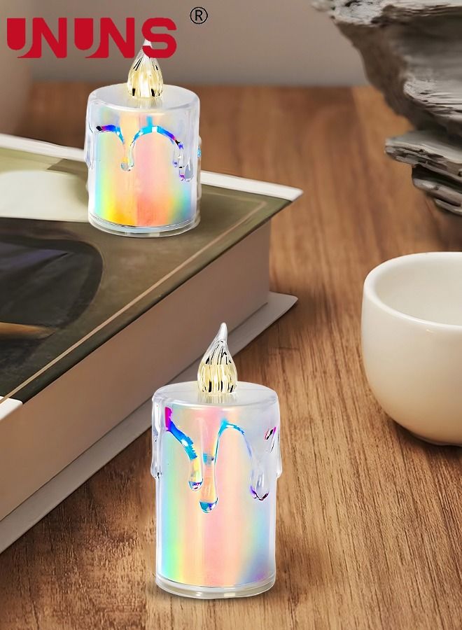 UNUNS مجموعة شموع بدون لهب LED مكونة من 2 قطعة، مصباح يعمل بالبطارية بشكل واقعي، شموع بدون لهب مع دموع محاكاة، شموع ملونة لامعة لتزيين المنزل، مجموعة شمع الشاي - Image 4