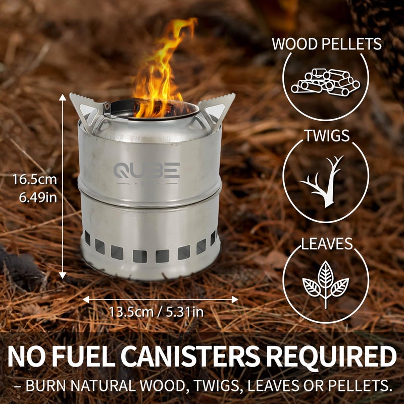 QUBE BBQ Portable Camping Stove with 3 Fire Starters â€“ Stainless Steel Wood Burning Mini Camp Stove, Foldable with Carry Bag, for Backpacking, Hiking, Traveling, Emergency, Outdoor BBQ, and Picnic - Image 4