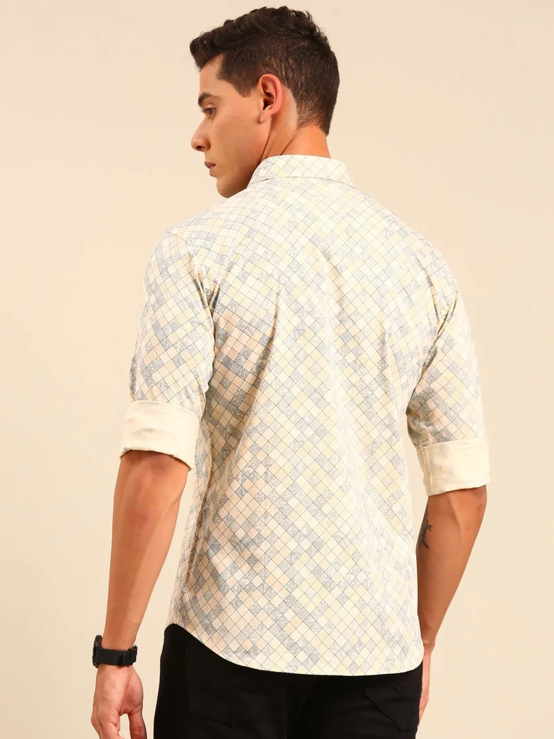 Joven Beige Printed Cotton Shirt for Men