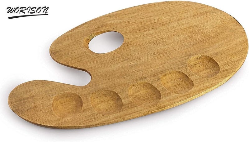 Worison Raw Wooden Handmade Painting Palette with Thumb Hole for Acrylic, Oil, Gouache Watercolor Painting - Image 5