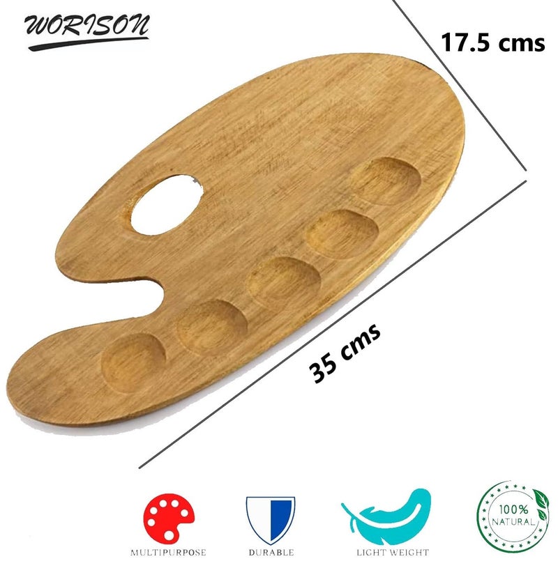 Worison Raw Wooden Handmade Painting Palette with Thumb Hole for Acrylic, Oil, Gouache Watercolor Painting - Image 2