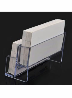 KASTWAVE Business Card Holder 4 Pcs 2 Pocket Acrylic Business Card Holder for Desk Business Card Stand Desktop Business Card Holders Plastic Business Card Display for Exhibition, Home, and Office  - Image 5