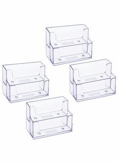 KASTWAVE Business Card Holder 4 Pcs 2 Pocket Acrylic Business Card Holder for Desk Business Card Stand Desktop Business Card Holders Plastic Business Card Display for Exhibition, Home, and Office  - Image 1