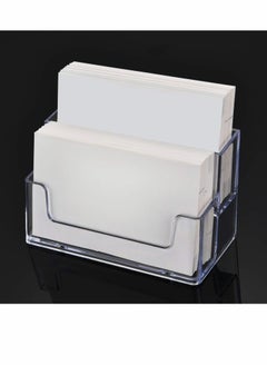 KASTWAVE Business Card Holder 4 Pcs 2 Pocket Acrylic Business Card Holder for Desk Business Card Stand Desktop Business Card Holders Plastic Business Card Display for Exhibition, Home, and Office  - Image 4
