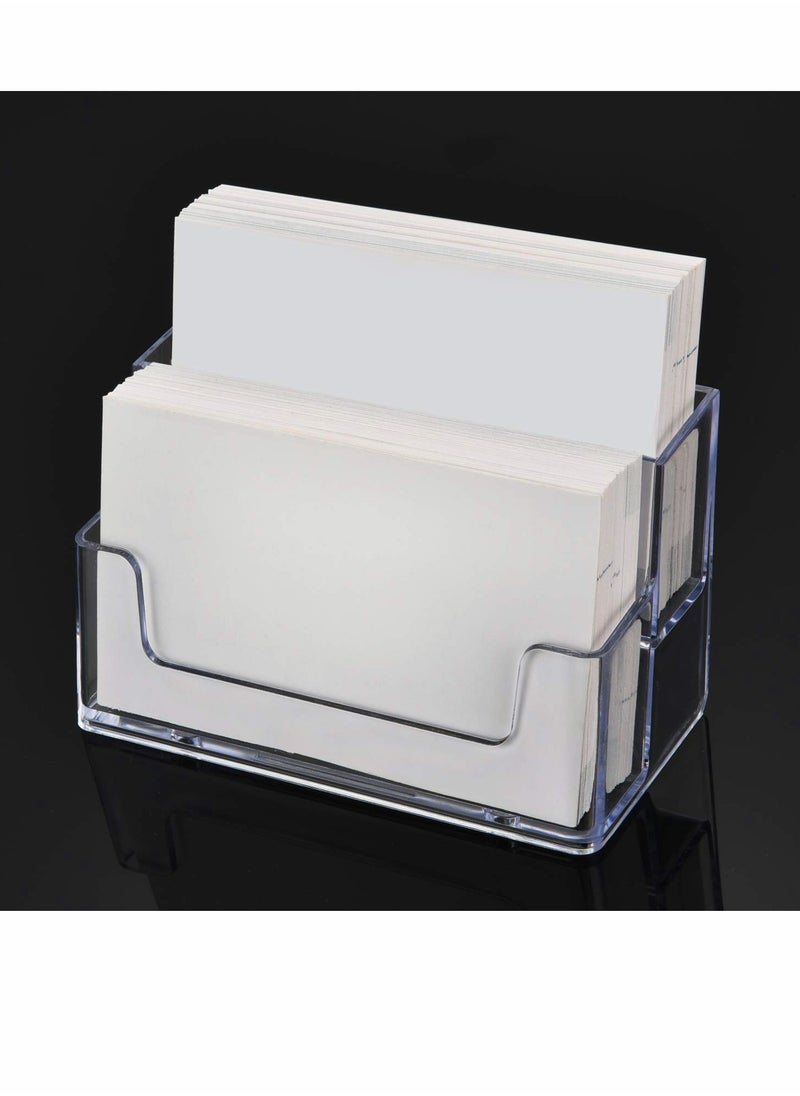 KASTWAVE Business Card Holder 4 Pcs 2 Pocket Acrylic Business Card Holder for Desk Business Card Stand Desktop Business Card Holders Plastic Business Card Display for Exhibition, Home, and Office  - Image 4