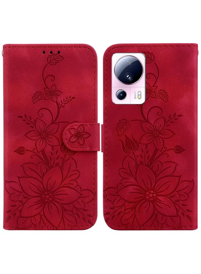 erorex Case For Xiaomi 13 Lite / Civi 2 Lily Embossed Leather Phone Case  - Image 1