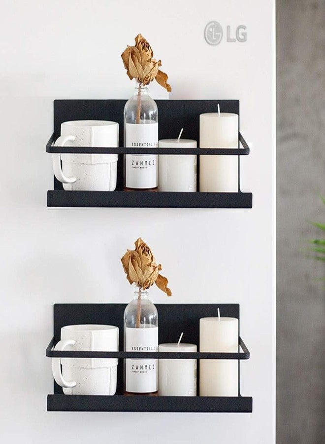 TIYOORTA 2Pcs Fridge Spice Rack Organizer Single Tier Magnetic Refrigerator Spice Storage Magnet Shelf, Black - Image 3