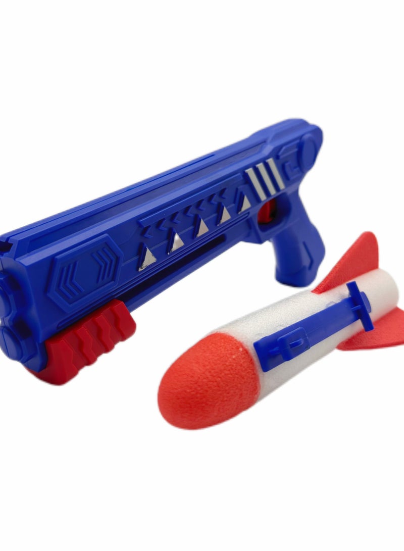 Blue gun toy with 2 rockets with light 