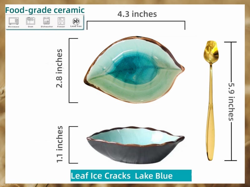 TOPYOKK Coffee Spoon and Rest for Coffee Bar Accessories, Small Spoon Rest for Coffee Bar & Station, Tea Spoon Rest & Holder for Teaspoon Rest, 1 PC (Crackle Glaze Lake Blue Leaf with Gold Rose Spoon) - Image 4