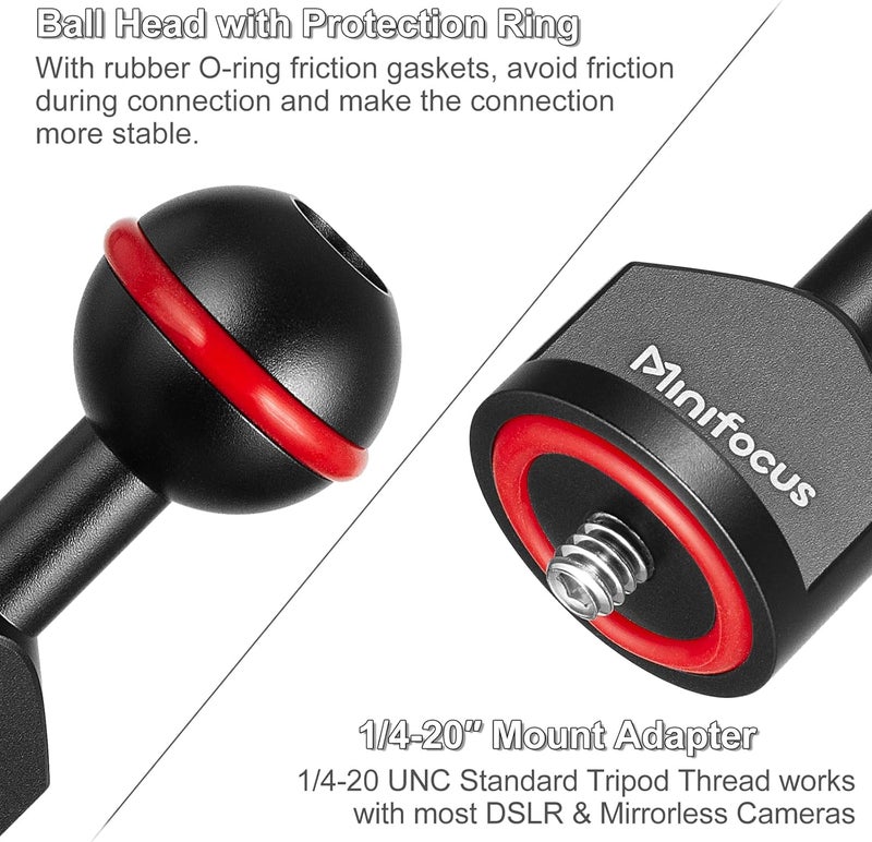 MINIFOCUS 2Pcs 1'' Ball Adapter to 1/4"-20 Screw, Universal Ball Joint Bracket with 1/4" Screw Base Adapter for Underwater Camera Arm Tray Diving Photography System - Image 2