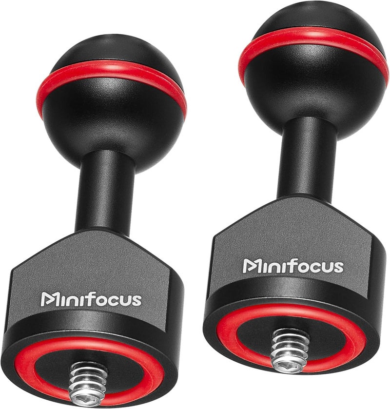 MINIFOCUS 2Pcs 1'' Ball Adapter to 1/4"-20 Screw, Universal Ball Joint Bracket with 1/4" Screw Base Adapter for Underwater Camera Arm Tray Diving Photography System - Image 1